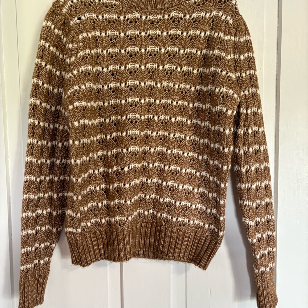 Falls Creek Brown and White Crewneck Sweater with Geometric Pattern